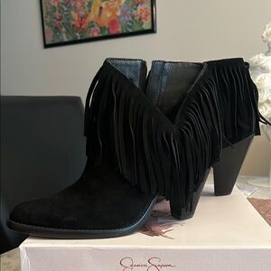 Jessica Simpson Black Fringe Ankle Boots
